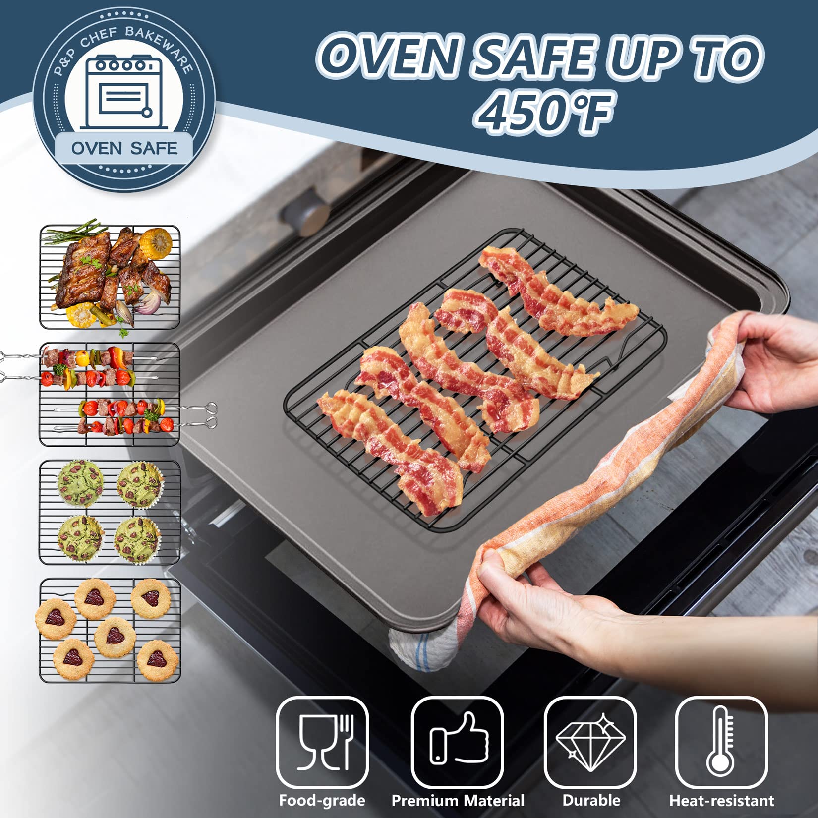 P&P CHEF 9.7" x 7.3" Cooling Baking Wire Racks Pack of 2, Black