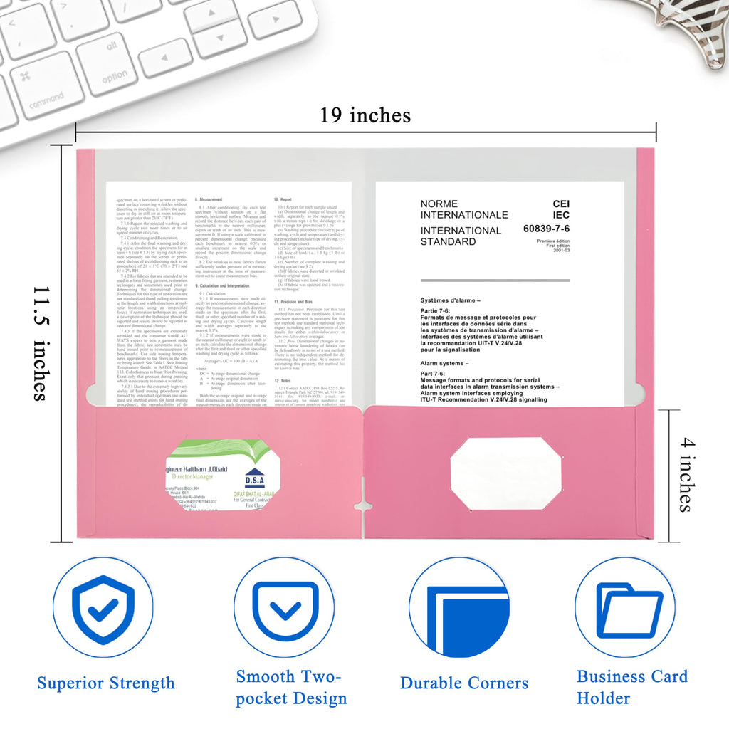 Zzrywuty File folders with Pockets,Pink Two folders for documents,25 Pack Paper Folders with Card Slot,Letter Size,School Students,Business,Home and Office Workers