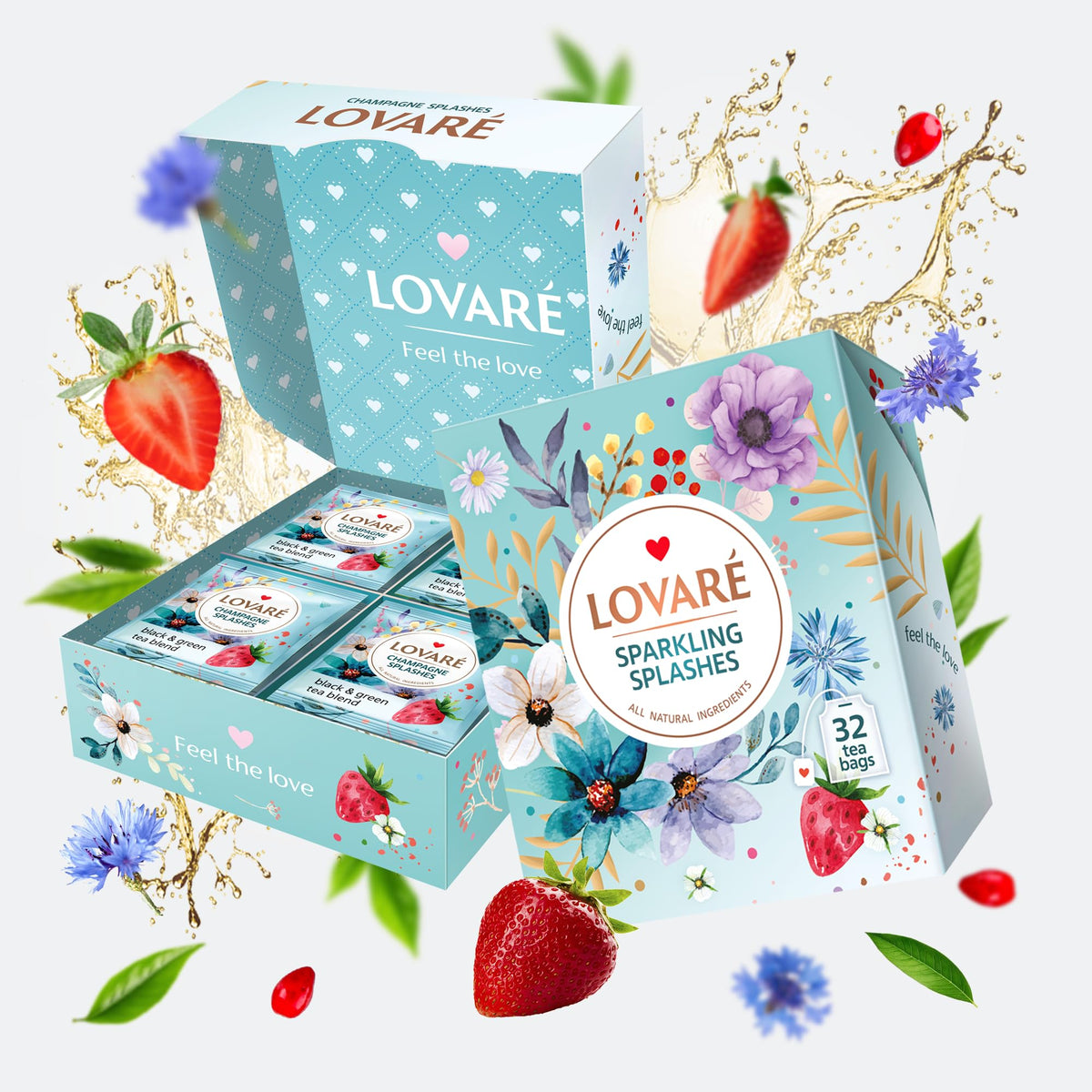 Black and Green Tea Blend Assorted Tea by Lovare Tea Sets for Tea Lovers Made in Ukraine 128 Tea Bags of Huckleberry Herbal, Fruits, Flower Petals, Aroma of Grapes, Pieces of Berries, All Natural Ingredients, in Gift Box For Blooming Tea Lovers Men &