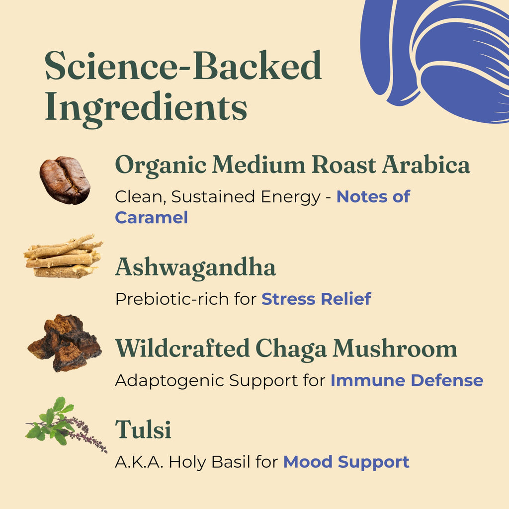 Four Sigmatic Organic Balance Adaptogen Ground Coffee | Medium Roast USDA Organic Coffee with Ashwagandha, Chaga Mushroom, Eleuthero and Tulsi | Focus and Energy Boosting Coffee | 12oz Bag