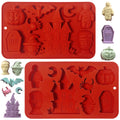Wilewir 2pcs Halloween Molds Silicone for Chocolate, 3D Halloween Chocolate Candy Mold Mummy Castle Moon Witch Spider Bat Rip Pumpkin Shapes Mold(Mix)
