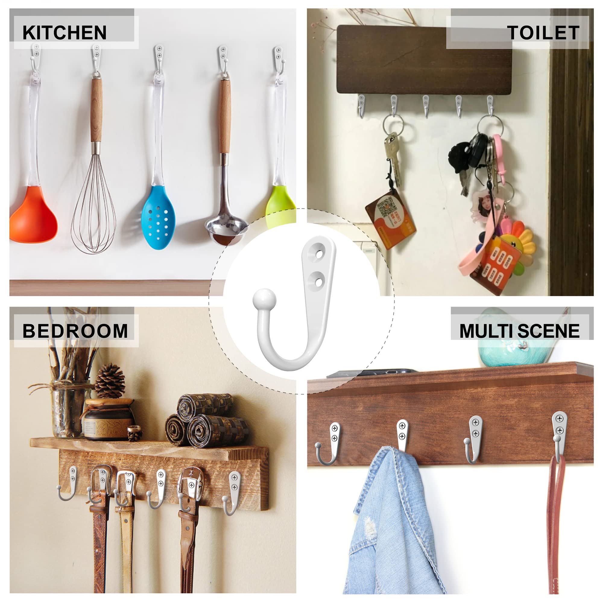 PRIGVOT 15-Pack White Wall Mount Hooks for Hanging Coats & Towels