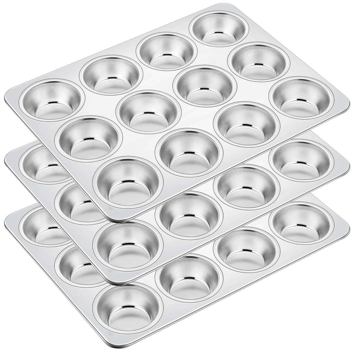Homikit Stainless Steel Muffin Pans 12-Cup, 3 Pack Cupcake Pan Set Nonstick