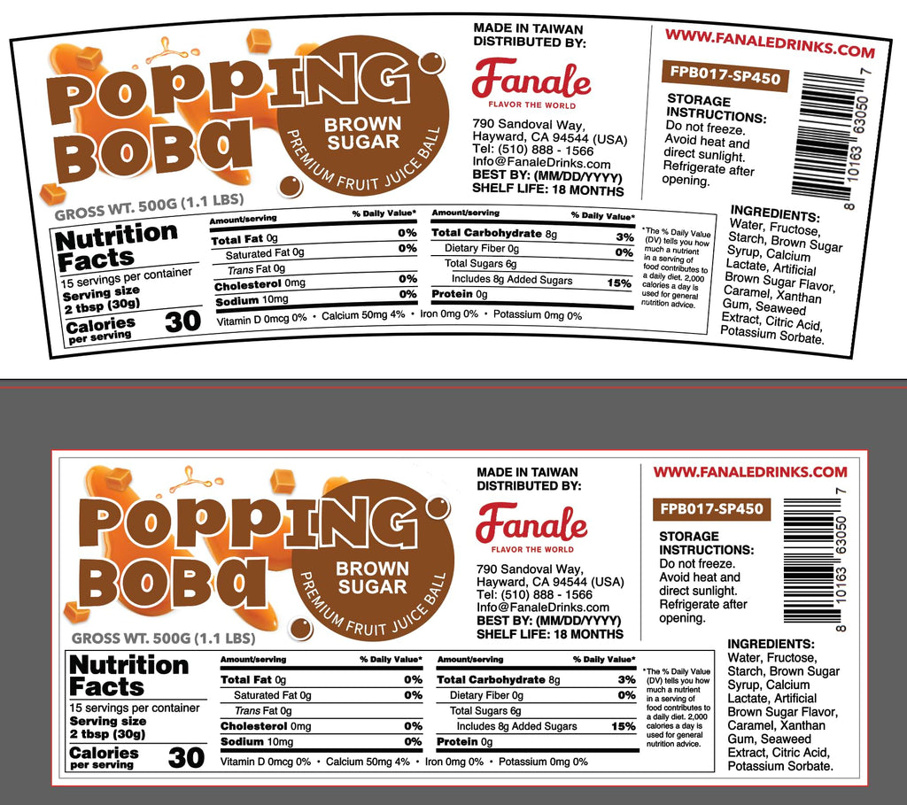 Fanale Brown Sugar Popping Boba Pearls for Bubble Tea and Drinks, 1 Pound