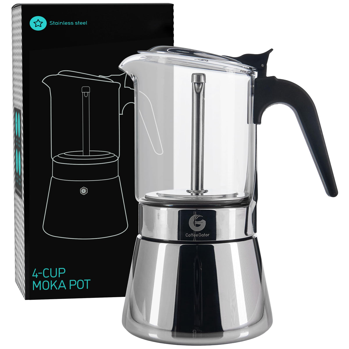 Coffee Gator Moka Pot Aluminum - 6 Cup, 12oz Stovetop Espresso Maker