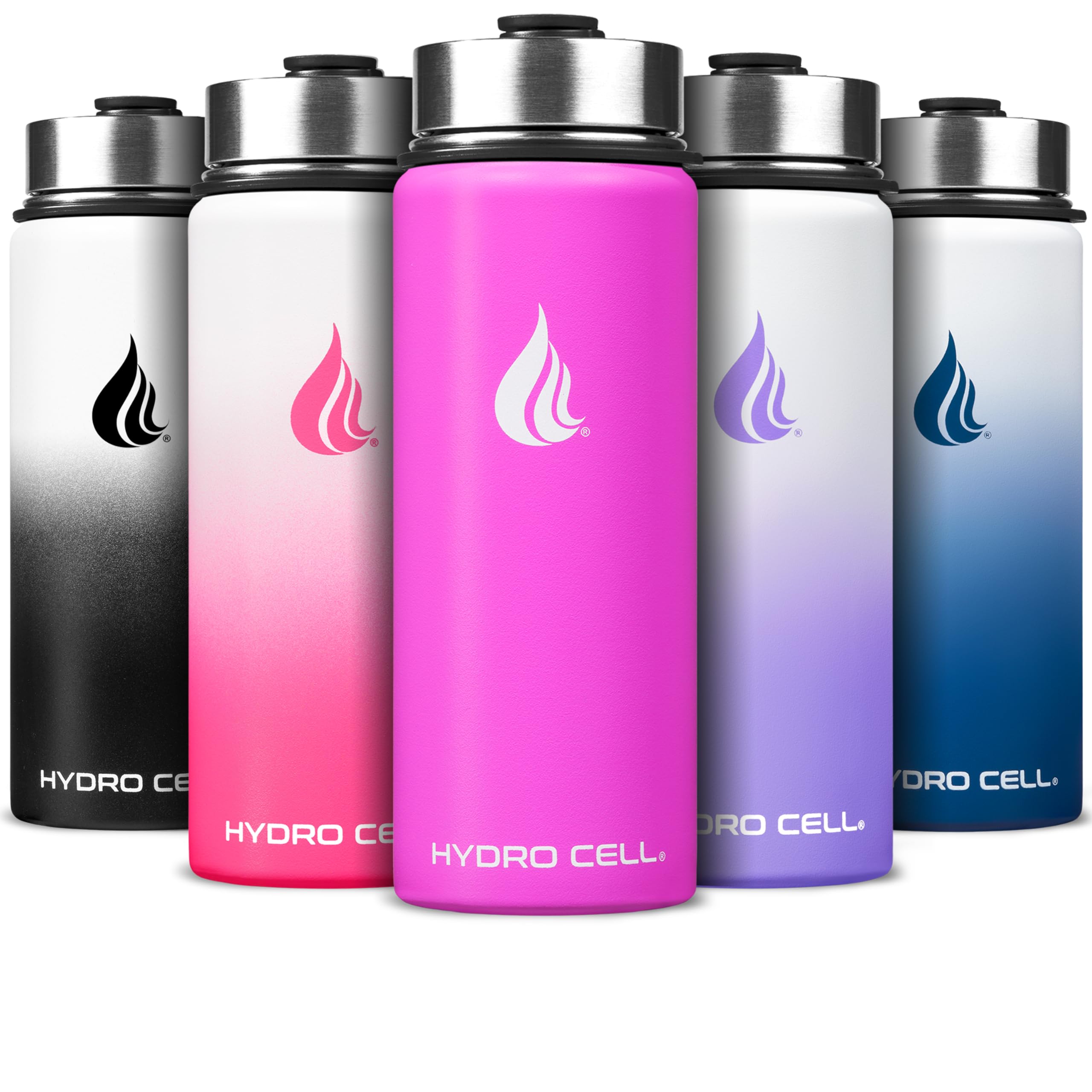 HYDRO CELL Stainless Steel Insulated Water Bottle with Straw - For Cold & Hot Drinks - Metal Vacuum Flask with Screw Cap and Modern Leakproof Sport Thermos for Adults (Fuchsia 18oz)