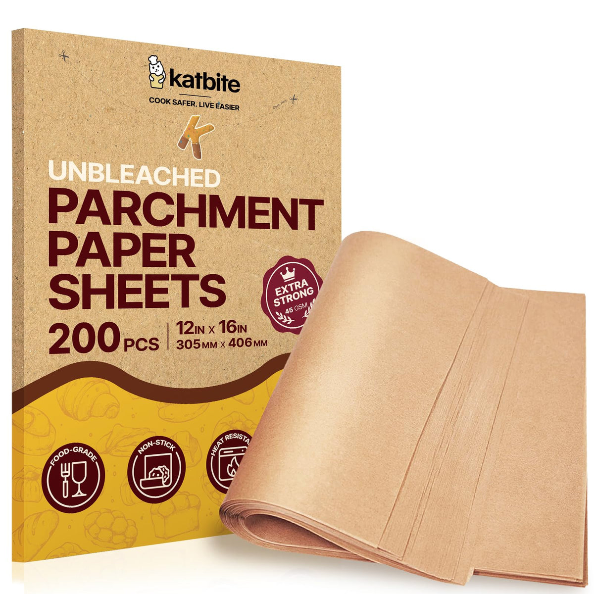 Katbite Parchment Paper Baking Sheets, 265 Pcs, 10x15 Inch, Heavy Duty