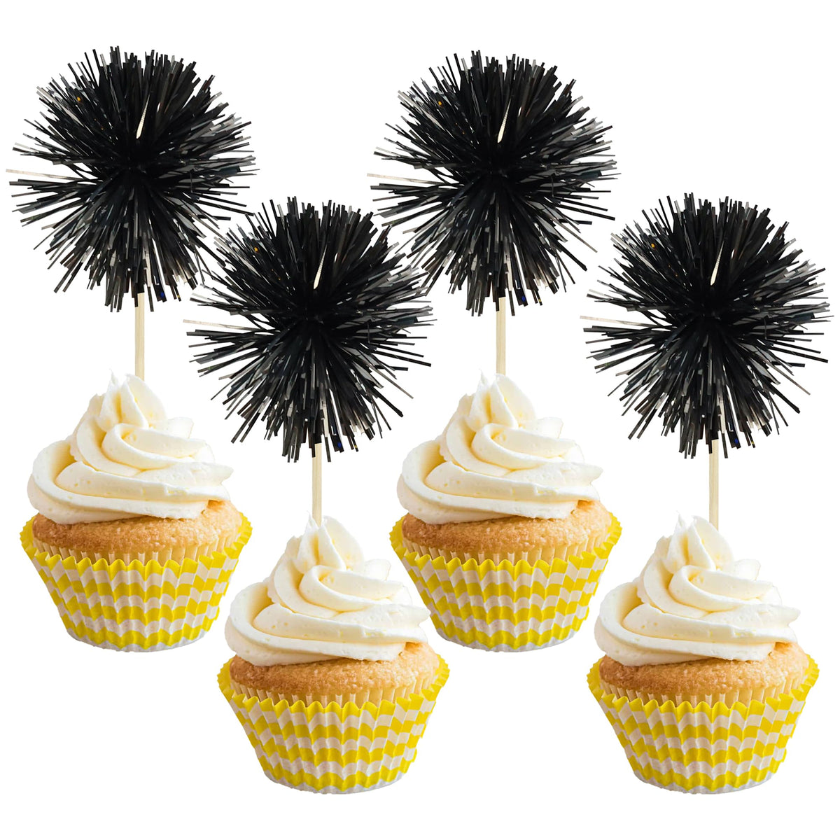 Gyufise 30Pcs Foil Firework Cupcake Toppers Sparkle Tinsel Cake Toppers Tinsel Drink Cake Decoration Cocktail Picks for Birthday Wedding Graduation Party Supplies Dark Blue