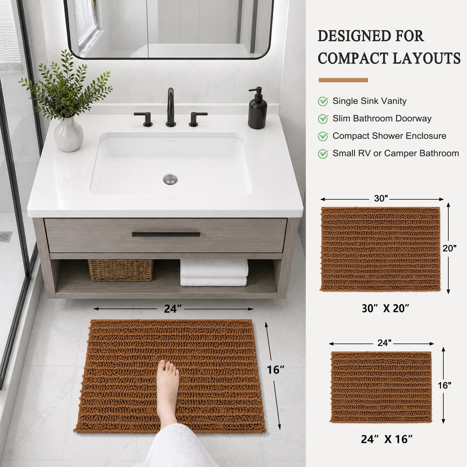 Arotive Bathroom Rugs Mat 24x16, Soft Absorbent Chenille Shaggy Bath Mat
