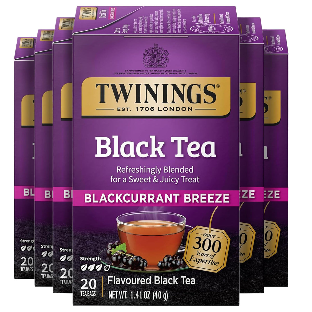 Twinings English Breakfast Black Tea Individually Wrapped Bags, 20 Count (Pack of 6), Flavourful, Robust, Caffeinated, Enjoy Hot or Iced, 120 Teabags
