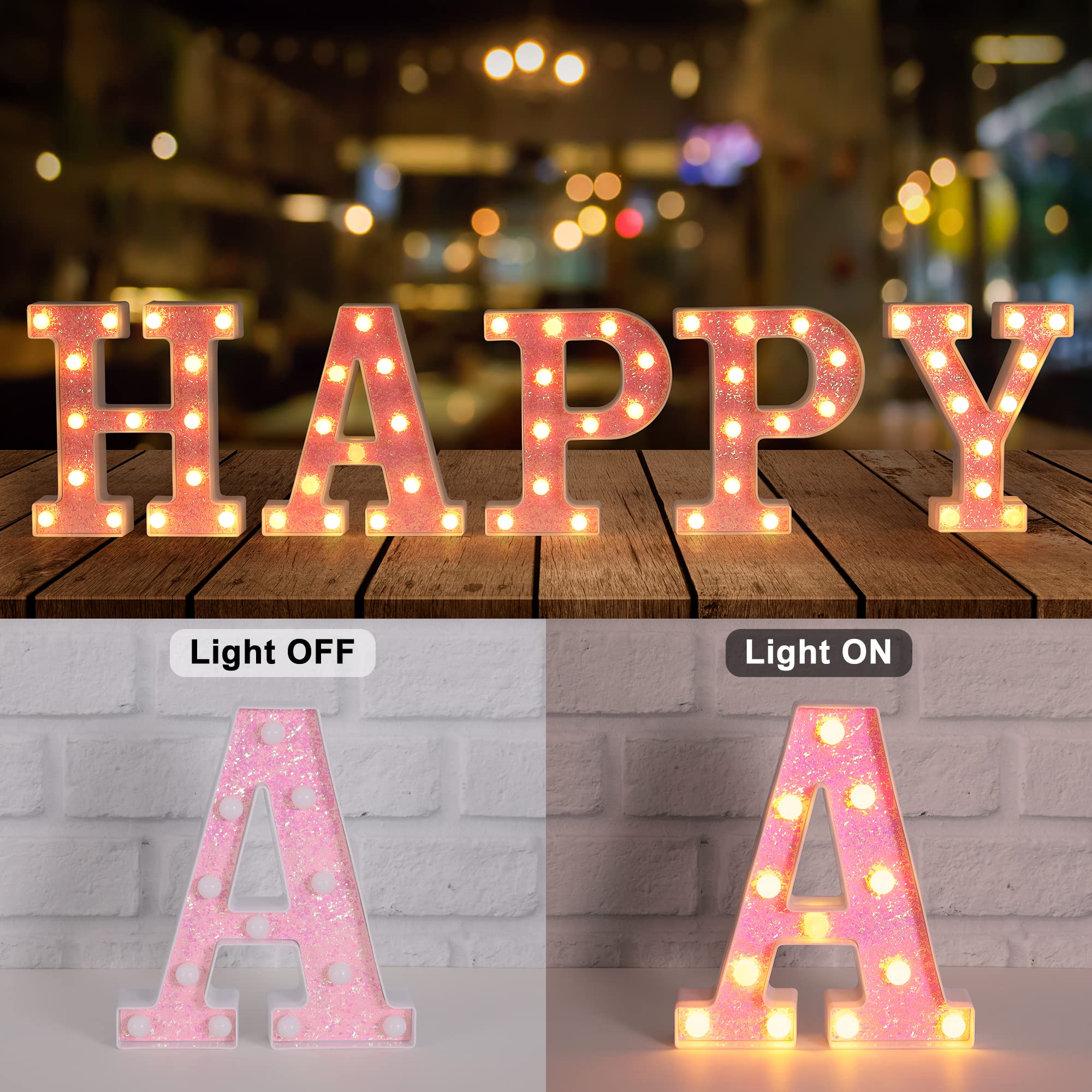 Foaky Pink Light up Letters，Pink Party Decorations,Girls Room Decor,Glitter Light Up Letters,Alphabet Letter Sign for Night Light Birthday Party Girls Gifts, Home Bar Decoration（O）