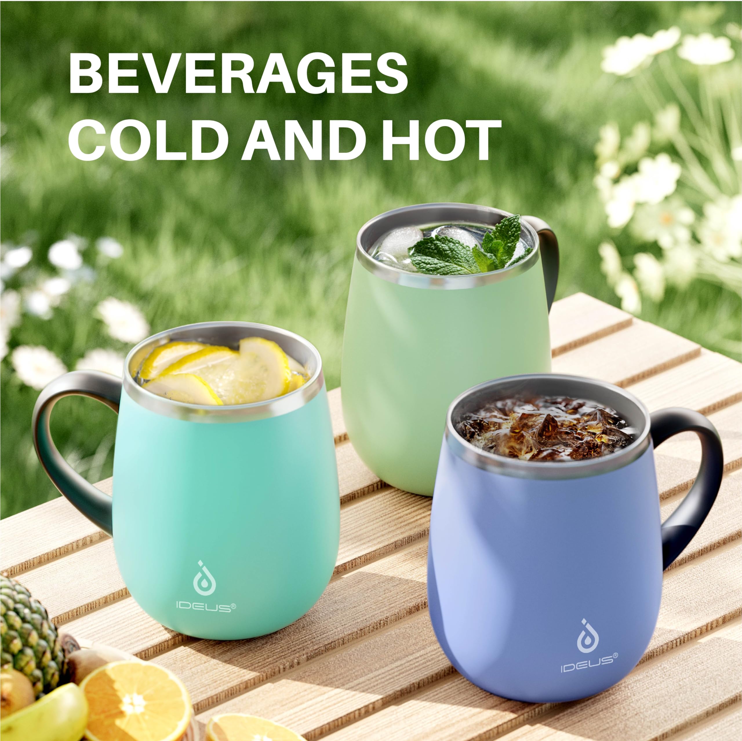 Ideus 16 oz (470 ml) Insulated Coffee Mug with Handle and Lid, Double Wall Stainless Steel Vacuum Thermal Coffee Mug, Travel Coffee Cup Thermal Cup for Home and Office (Sky Blue)