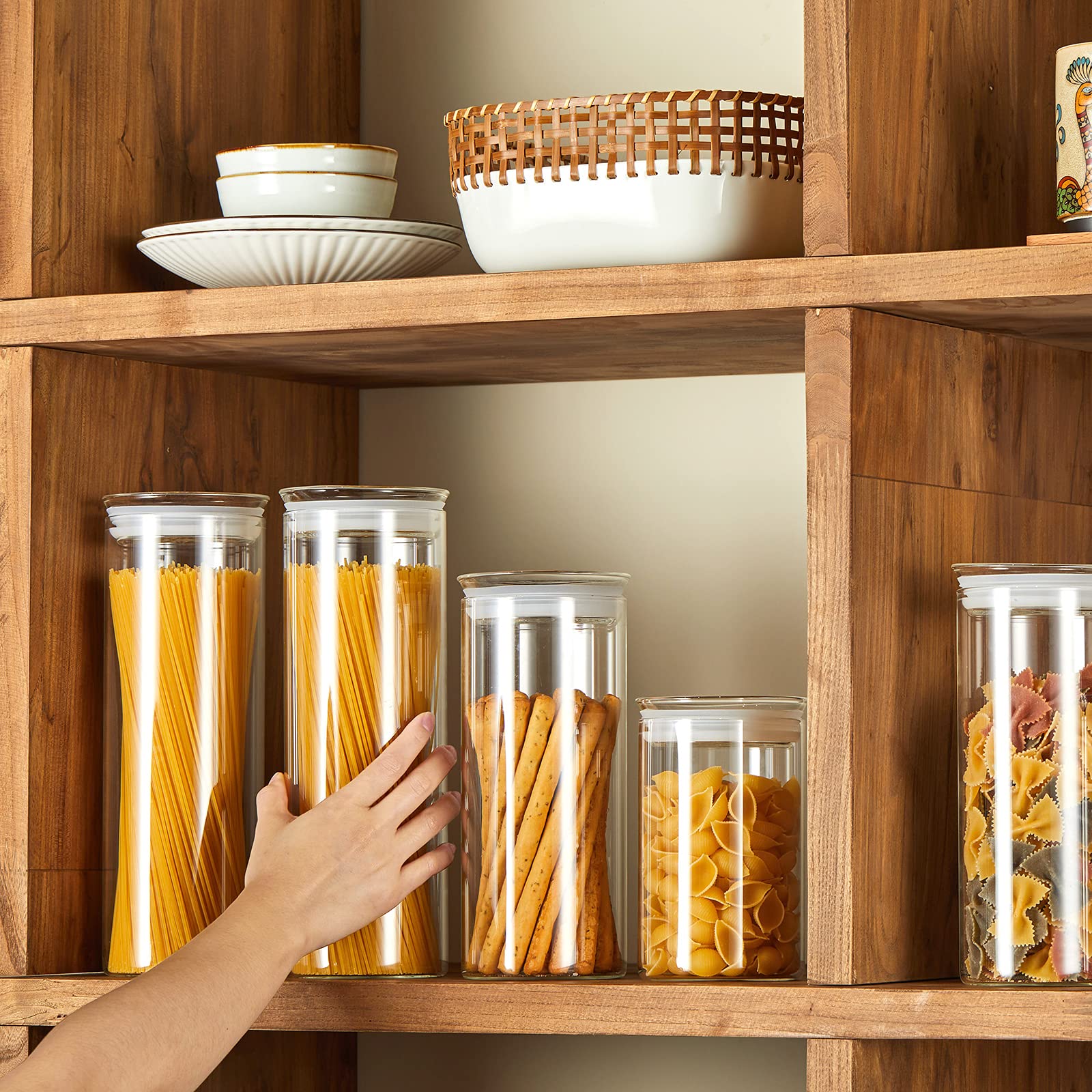 ZENS Glass Spaghetti Storage Container, 65oz Tall Glass Jars Set of 2