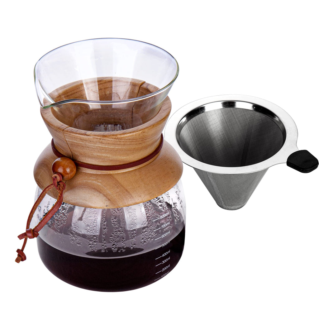AGOGO Glass Pour Over Coffee Maker, 28oz with Stainless Filter