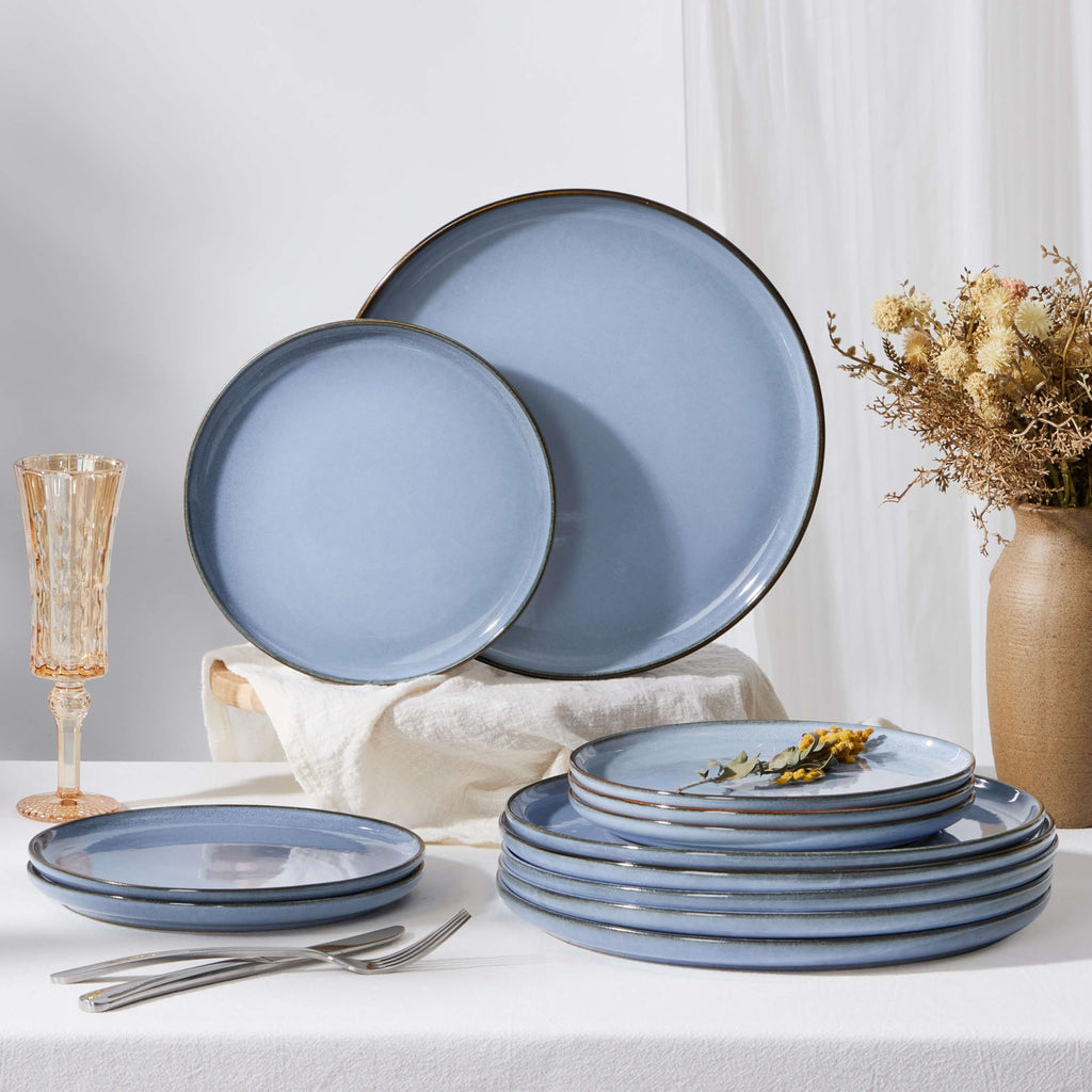 Herogo 6-Piece Stoneware Dinner Plates Set, 7.9" Ceramic Round Dessert Plate Set, Small Handmade Double Reactive Glaze Dinnerware Plates for Kitchen, Microwave, Oven and Dishwasher Safe, Haze Blue