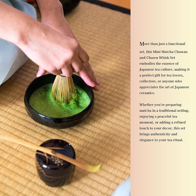 Japanese Traditional Mino Ware Handcrafted Mini Matcha Chawan Tea Bowl Cup Set With Chasen Bamboo Tea Whisk Ceremony Tableware Pottery (Kohiki Sakura)