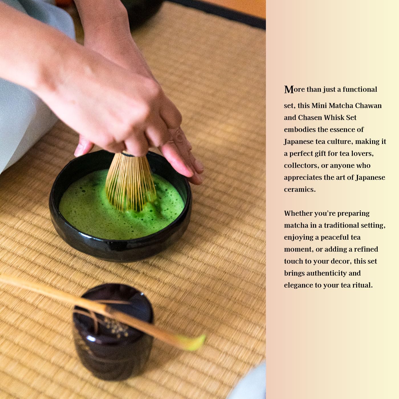 Waraku Fuuka Japanese Traditional Mino Ware Handcrafted Mini Matcha Chawan Tea Bowl Cup Set With Chasen Bamboo Tea Whisk Ceremony Tableware Pottery (Kohiki Sakura)