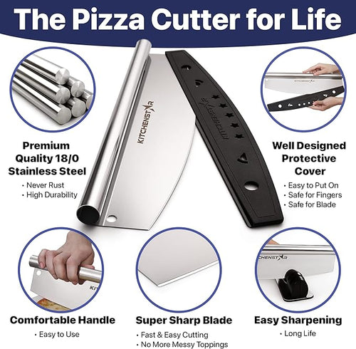 18-Inch Pizza Cutter Rocker Blade, 304 Stainless Steel Slicer Knife, Silver