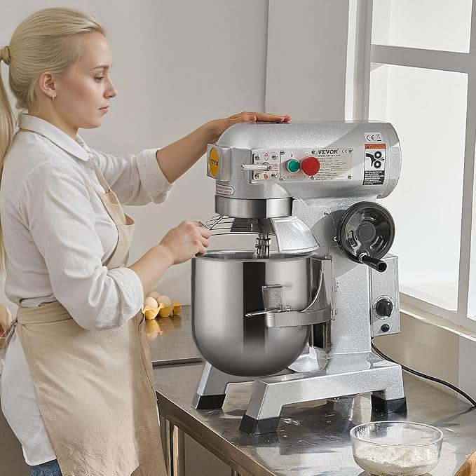 VEVOR Commercial Mixer 30Qt, Commercial Food Mixer Stainless Steel Bowl, 1100W Commercial Stand Mixer with 3 Speeds Adjustable, Dough Hook Whisk Beater Included, Perfect for Bakery Pizzeria, Silver