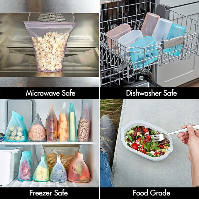 Zip Top Reusable Food Storage Bags | Medium Cup [Lavender] | Silicone Meal Prep Container | Microwave, Dishwasher and Freezer Safe | Made in the USA