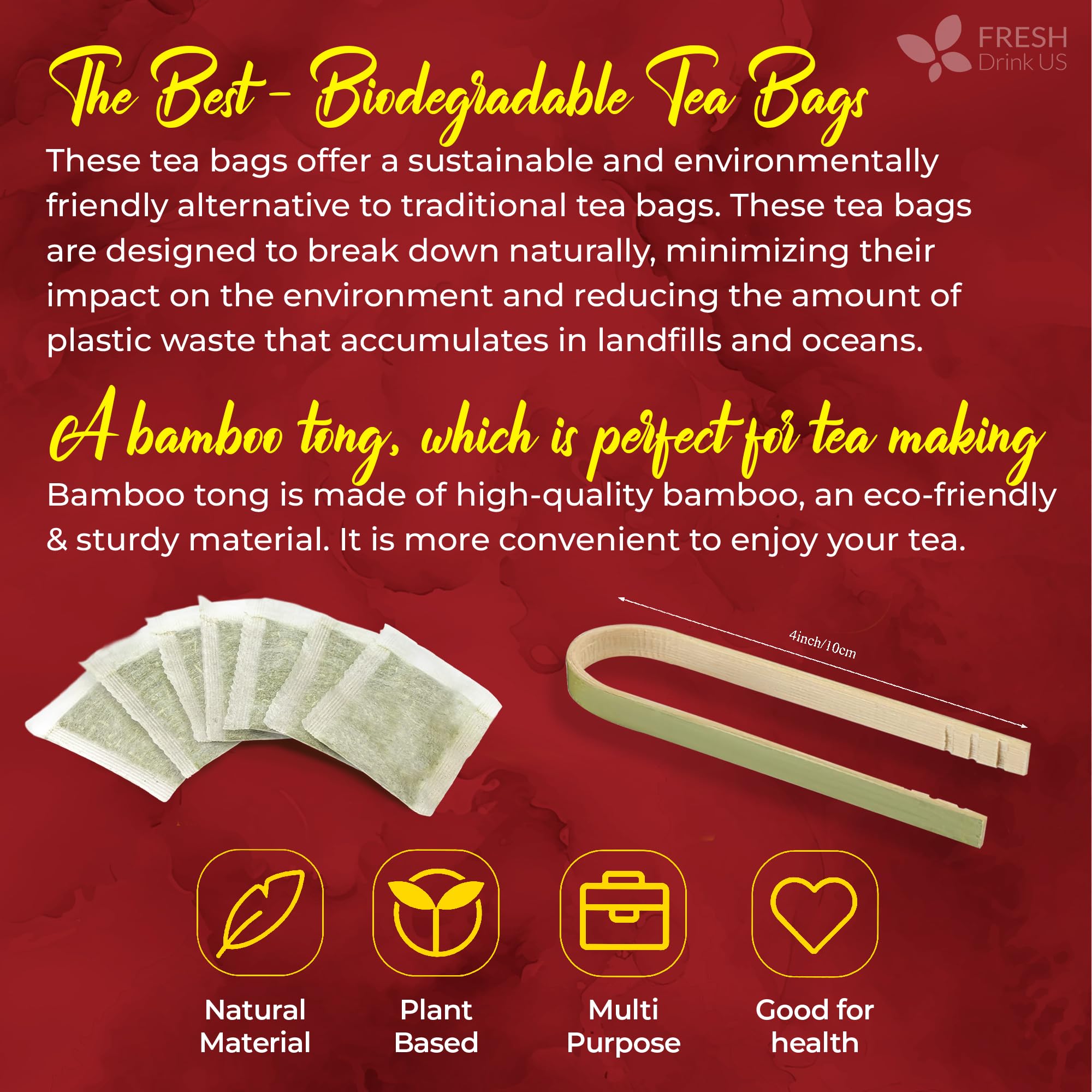FRESHDRINKUS 60 Hibiscus Flowers Tea Bags, 100% Natural, Pure from Hibiscus Flowers. Loose Flower Hibiscus Herbal Tea. Hibiscus Flower Tea. No Sugar, No Caffeine, No Gluten, Vegan.