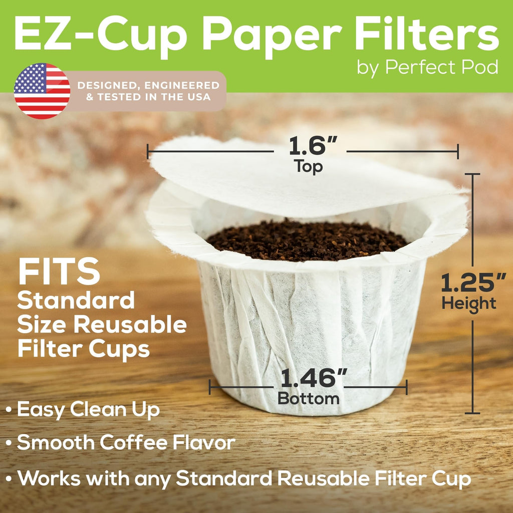 Perfect Pod EZ-Cup Paper Filters with Lid for Reusable Coffee Pods, 100 Ct