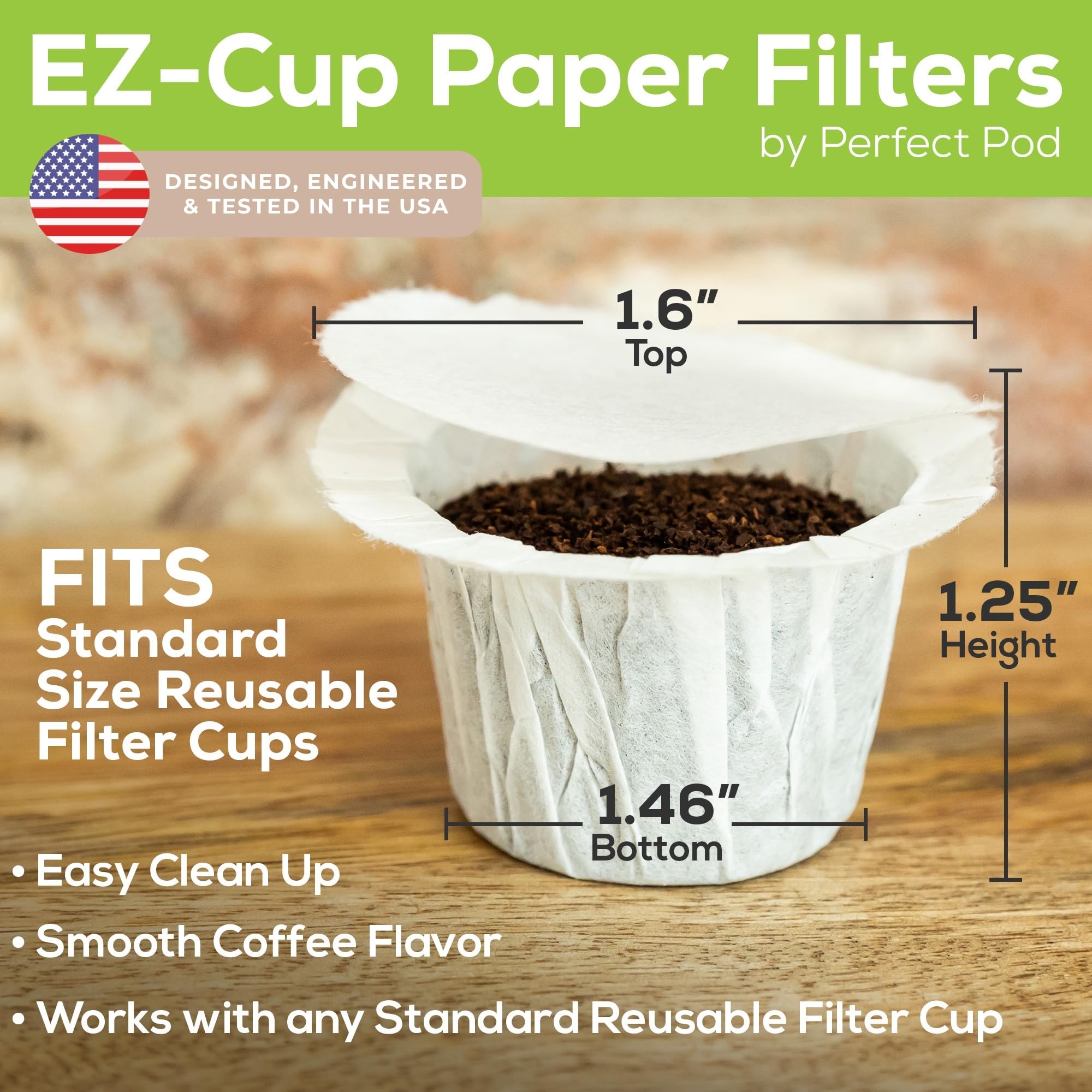 Perfect Pod EZ-Cup Paper Filters with Lid for Reusable Coffee Pods, 100 Ct