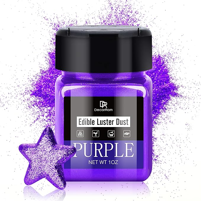 Edible Glitter - 1oz Luster Dust Edible Food Grade Glitter for Cocktail, Cake Decorating, Baking, Drinks - Shimmer Dust Powder, Metallic Food Coloring Powder for Icing, Fondant, Candy, Cookie (Purple)