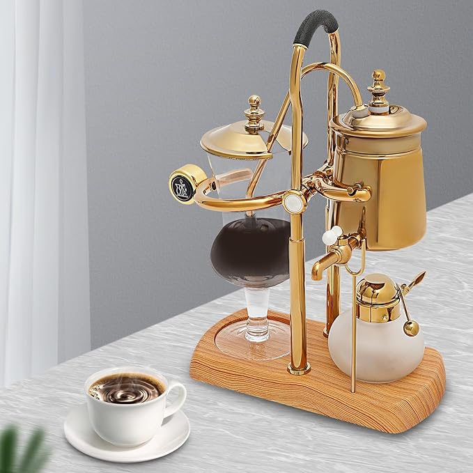 EDUJUAN 400ML Coffee Maker Belgian Luxury Royal Family Balance Syphon Coffee Maker Belgium Siphon Brewer Elegant Design Retro-Style Gravity Vintage Coffee Maker Vacuum Brewing System Copper