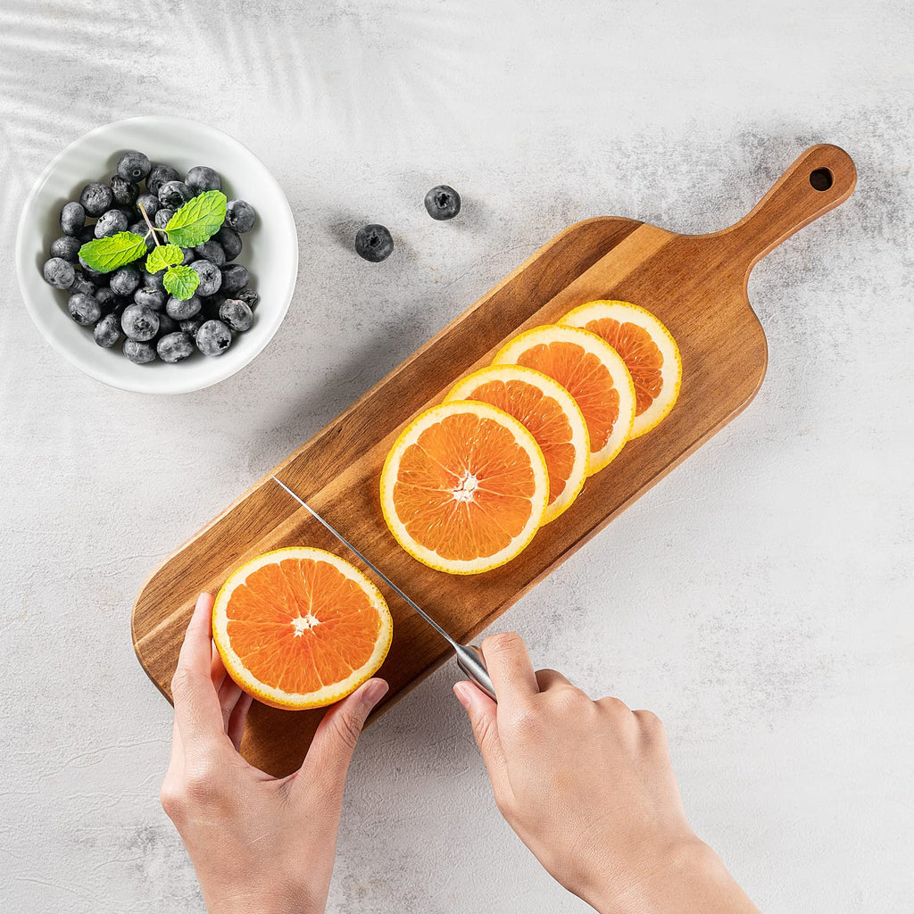 JF JAMES.F Wood Cutting Board with Handle, Long Acacia Serving Board Wooden Cheese Board Charcuterie Boards Wood Board for Food Bread Fruit 16.1x4.7x0.6 Inch