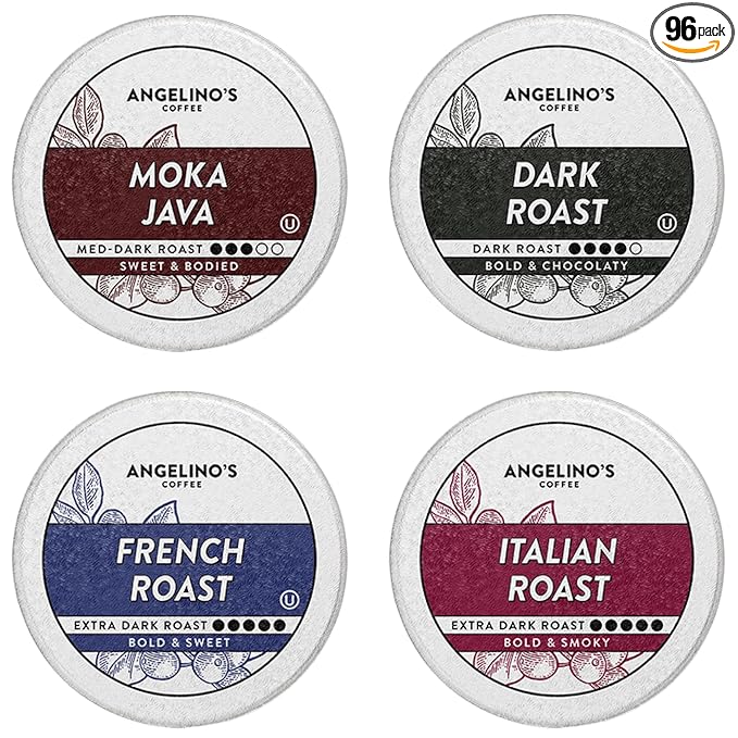 Angelino's Coffee - Medium Roast Coffee Pods Variety Pack, 96 Count - Includes Breakfast Blend, Colombian Nariño, Hawaiian Blend, Donut Shop, Single Serve Coffee Pods for Keurig K-Cup Brewers