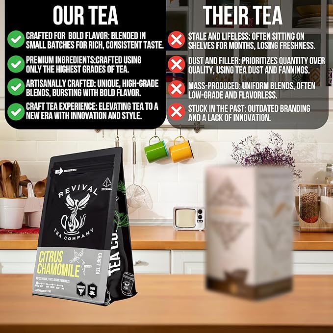Revival Tea Company Citrus Chamomile Tea - Herbal Tea Blend of Chamomile Flowers and Orange Peel - Caffeine Free - Loose Leaf 3 Ounces