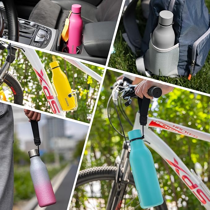 BJPKPK Insulated Water Bottles, 12oz Stainless Steel Metal Water Bottle with Strap, BPA Free Leak Proof Thermos, Mugs, Flasks, Reusable Water Bottle for Sports & Travel, Black