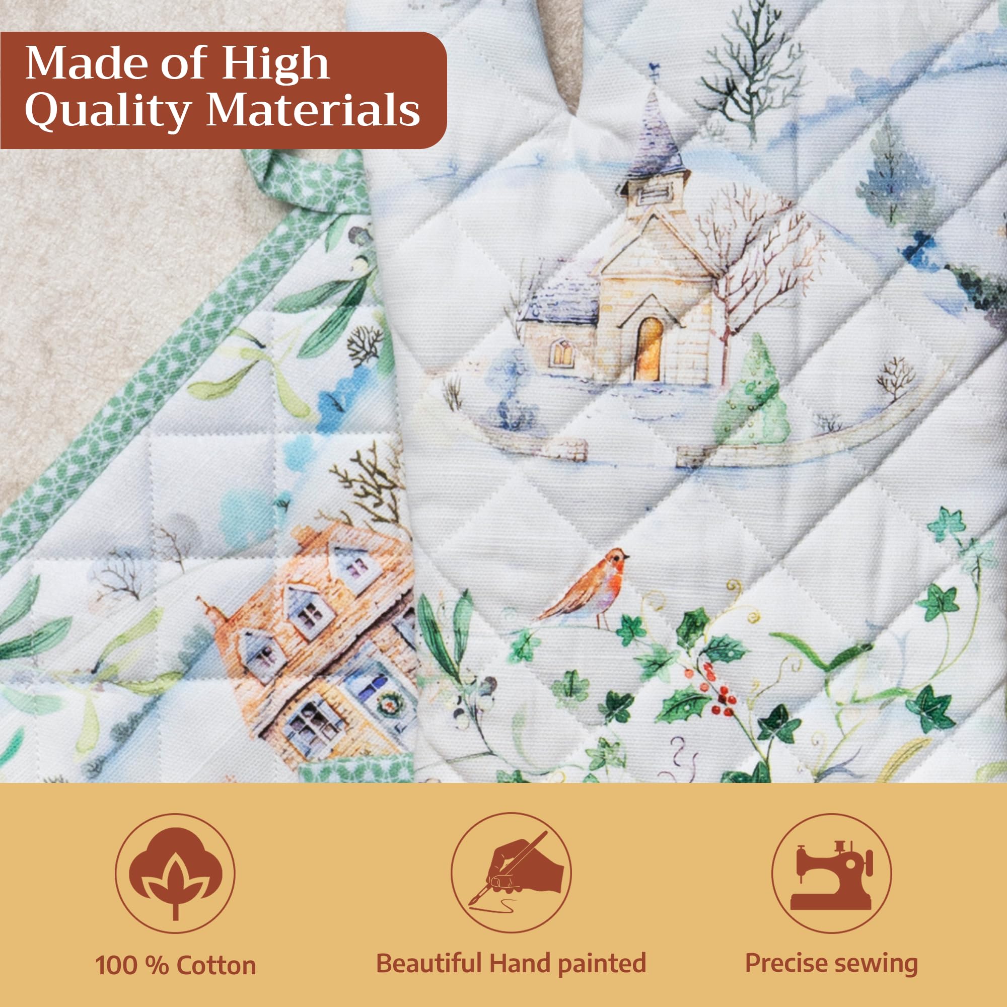 Maison d' Hermine 100% Cotton Oven Mitt & Pot Holder Set (7.5"x13" & 8"x8")