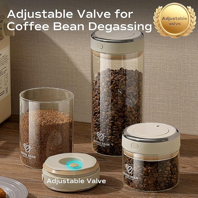 Coffee Canister with Premium Glass - Airtight Coffee Container with One-Way CO2 Valve and Freshness Tracker, Perfect for Coffee Bean Storage,(37 oz / 1100ml)