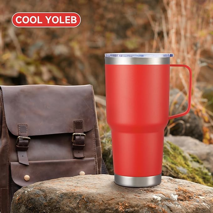 30 oz Tumbler with Handle and Lid, Stainless Steel Tumblers Double Wall Vacuum Insulated Travel Mug Leak Proof Cup Keep Drinks Cold and Hot Red, 1 Pack
