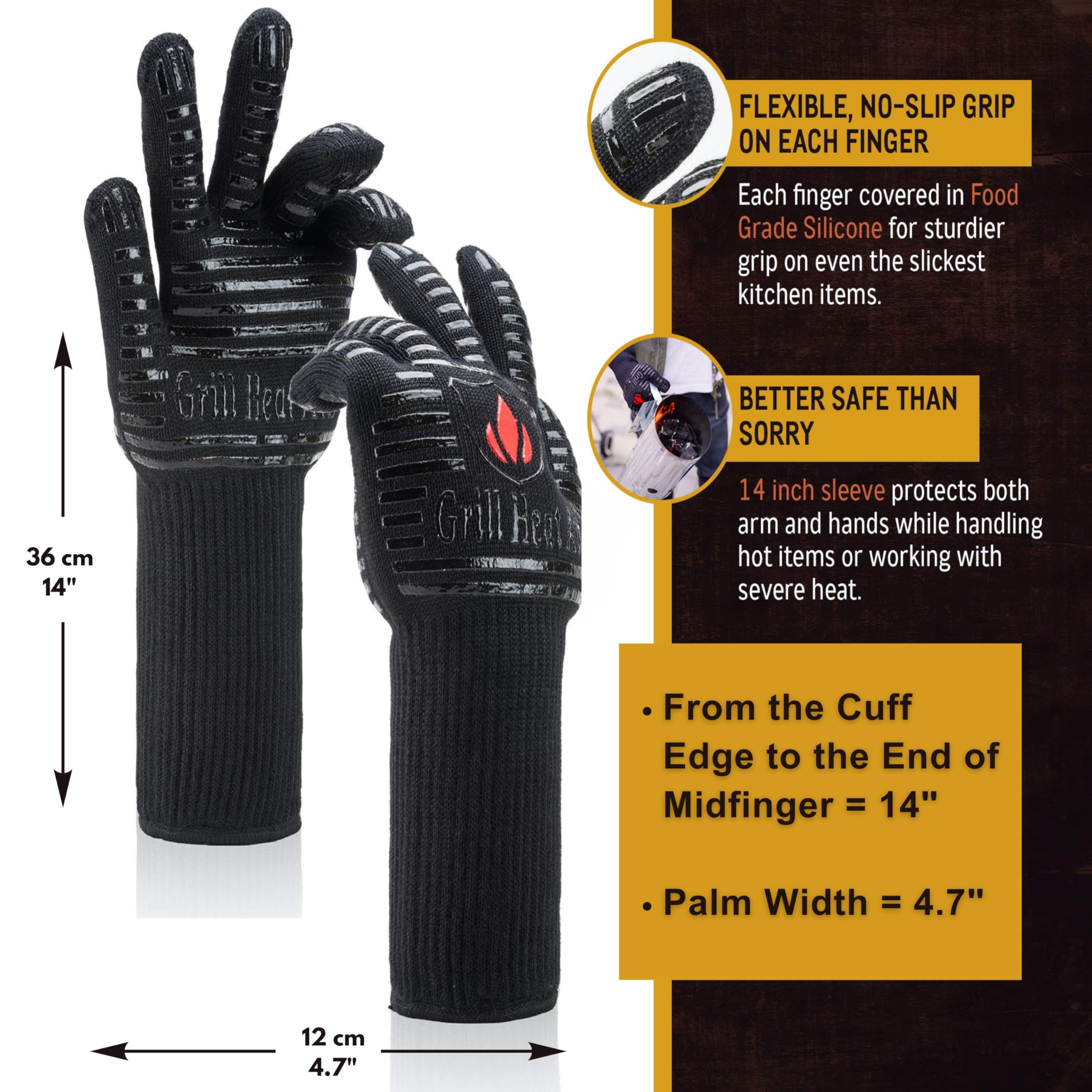 GRILL HEAT AID Grill Gloves Heat Proof for Men Grilling BBQ Heat Resistant Gloves