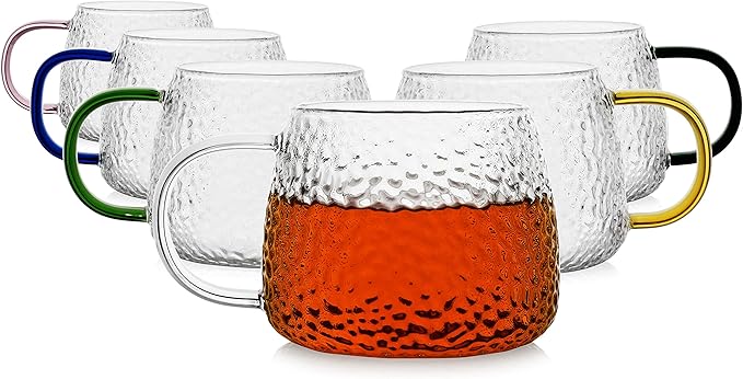 LUXU Glass Coffee Mugs,Clear Tea Cups Set of 4