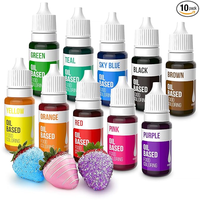 Upgraded Oil Based Food Coloring for Chocolate, 10 Colors , for Candy Melts, Nomeca Edible Food Dye for Baking Cake Decorating Cookies Icing Fondant Meringues - .35 Fl. Oz Bottles
