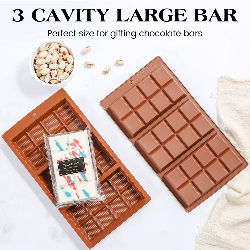 KASHME 2 Pcs Chocolate Bar Mold Deep Dubai 0.85 Inch Stuffed Large Chocolate Molds Silicone Break Apart Thick Silicone Molds for Candy Bar (8 Snap）