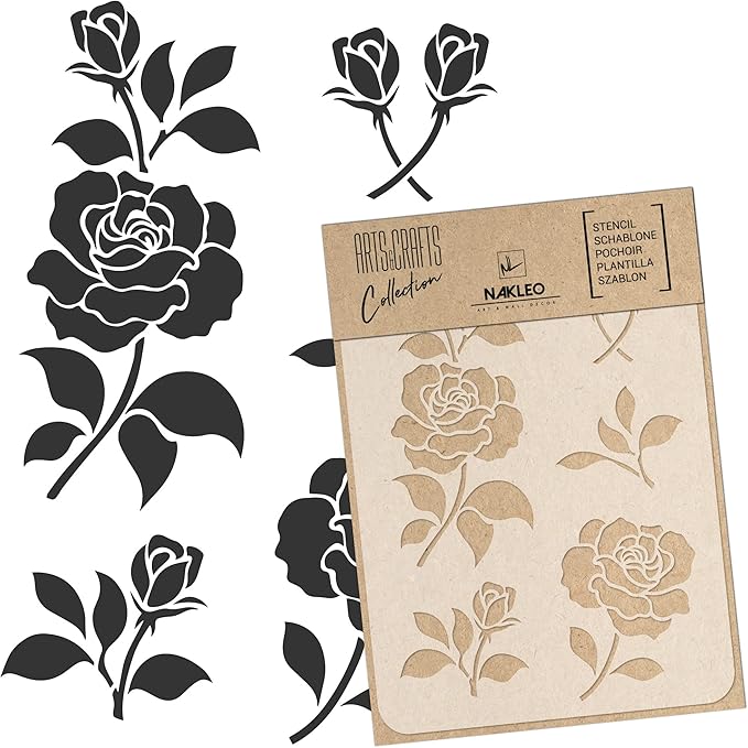 NAKLEO Painting Stencil for Crafts A5 5.9” x 8.3”, Flowers Frame Floral Pattern, Reusable Plastic DIY & Scrapbooking Drawing Template, Decoupage Art Home Decor, Wall Wood Fabric Furniture