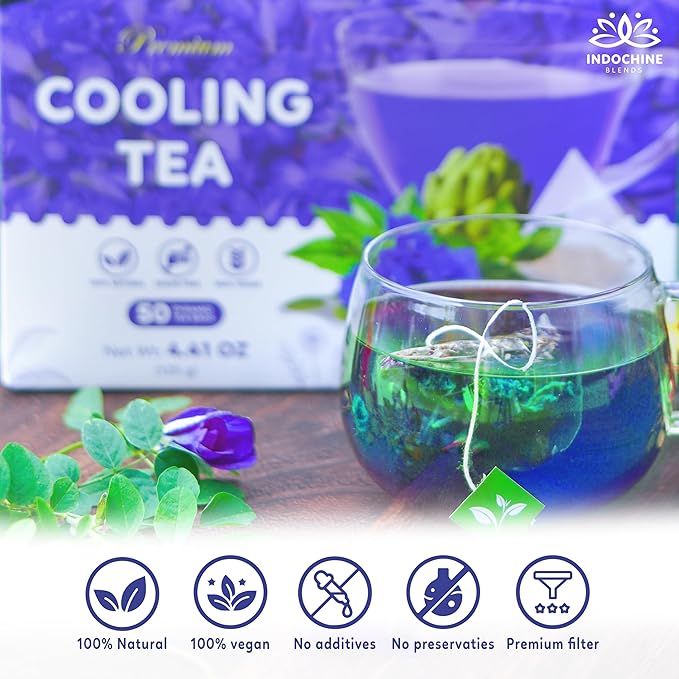 Indochine Blends, 50 Tea Bags, Hibiscus Tea Bags for High Blood Pressure, Herbal Tea Bags, Caffeine-Free, No Sugar, Vegan, Supports Heart Health and Relaxation, Loose Hibiscus Flowers, All Natural Hibiscus Flowers Ingredients (50 Pyramid Bags, Cooling ...
