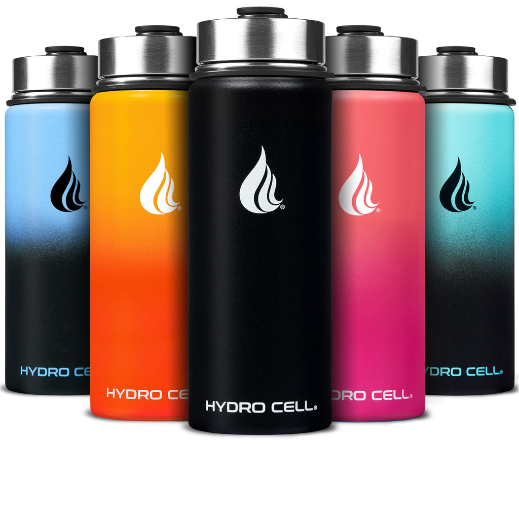 HYDRO CELL Stainless Steel Insulated Water Bottle with Straw - For Cold & Hot Drinks - Metal Vacuum Flask with Screw Cap and Modern Leakproof Sport Thermos for Adults (Black 18oz)