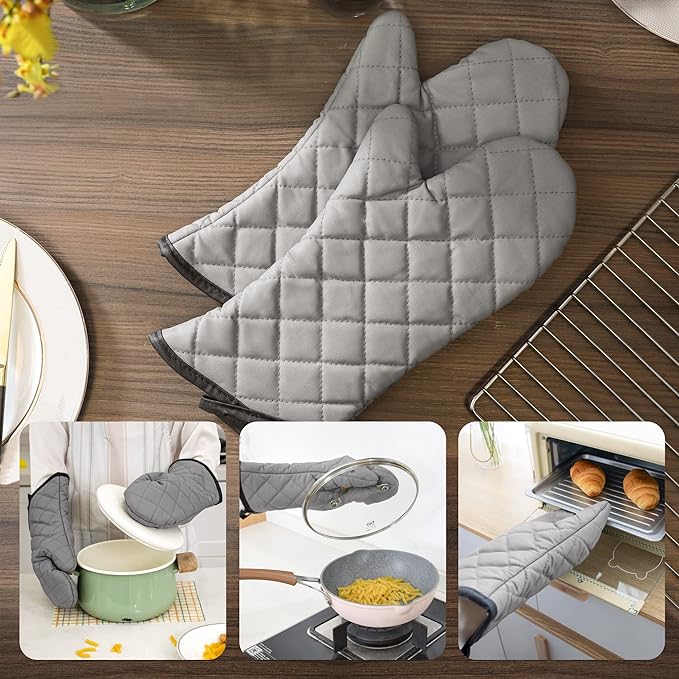 ARCLIBER Oven Mitts 1 Pair of Quilted Lining,Heat Resistant Kitchen Gloves,Classic Flame Oven Mitt Set,Grey 13 Inches