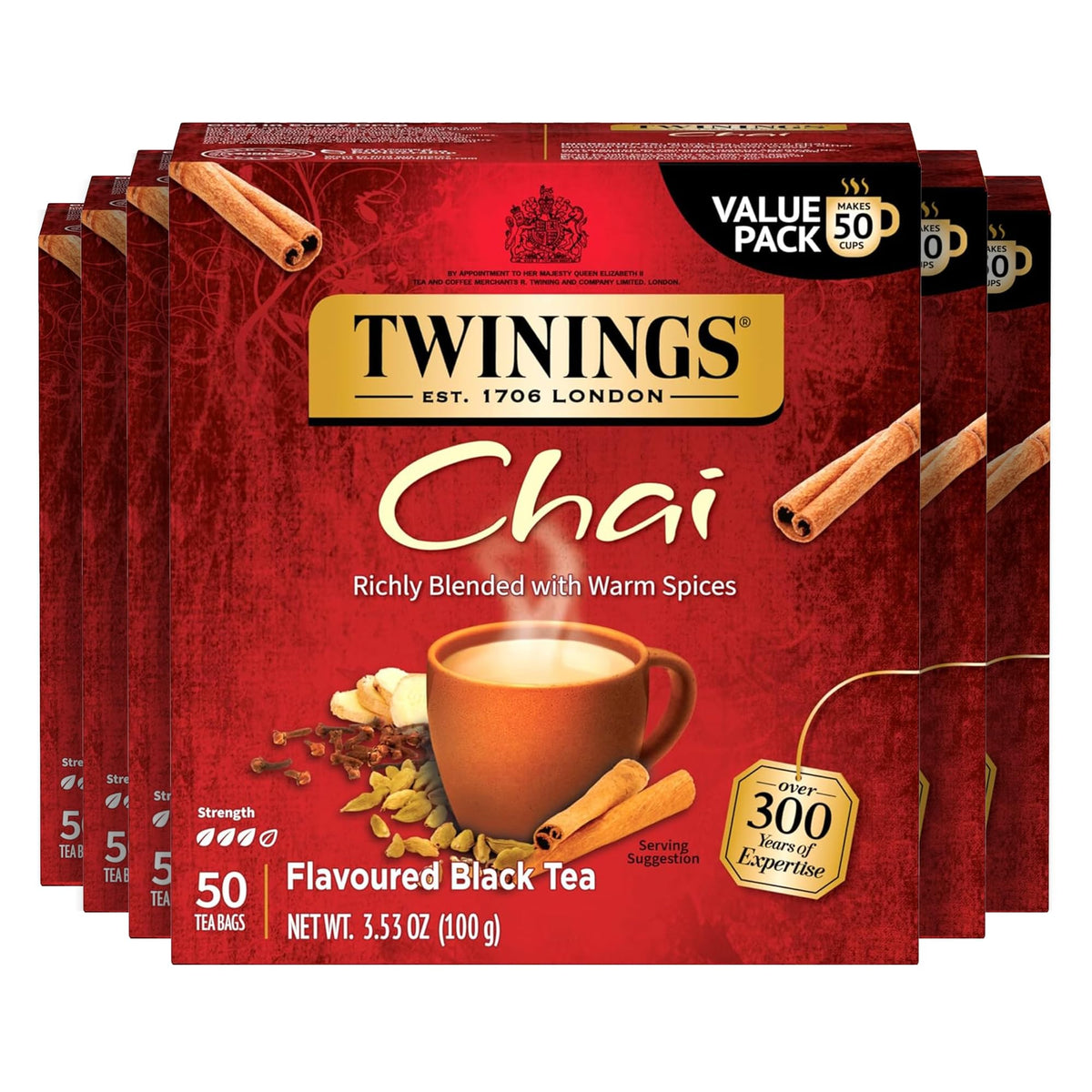 Twinings Pure Green Tea, Caffeinated, Tea Bags, 50 CT Box (6 Pack)