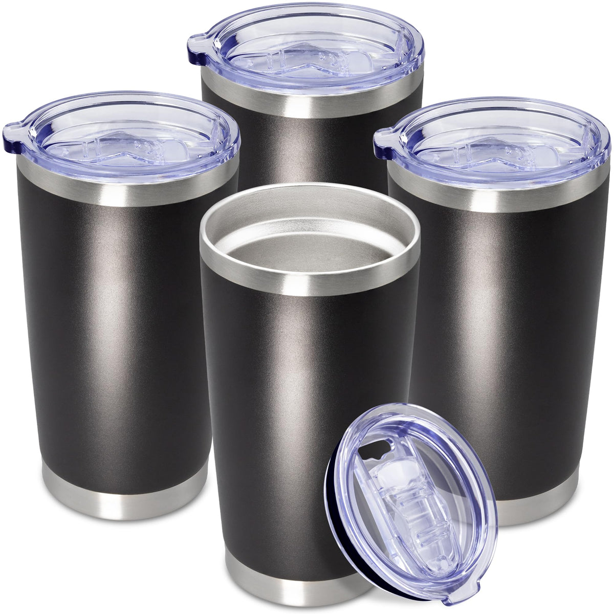 20oz Tumbler Insulated Coffee Tumblers with Lid Stainless Steel Black 8P