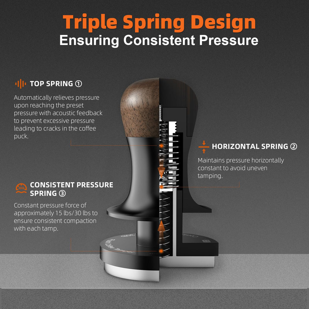 MHW-3BOMBER 45.5mm Espresso Tamper - 3 Spring Loaded Coffee Tamper with Sound Feedback - Barista Calibrated Tamper with 15lb / 30lbs Replacement Springs - Compatible for Flair Pro and Pro 2 T7070F-OS