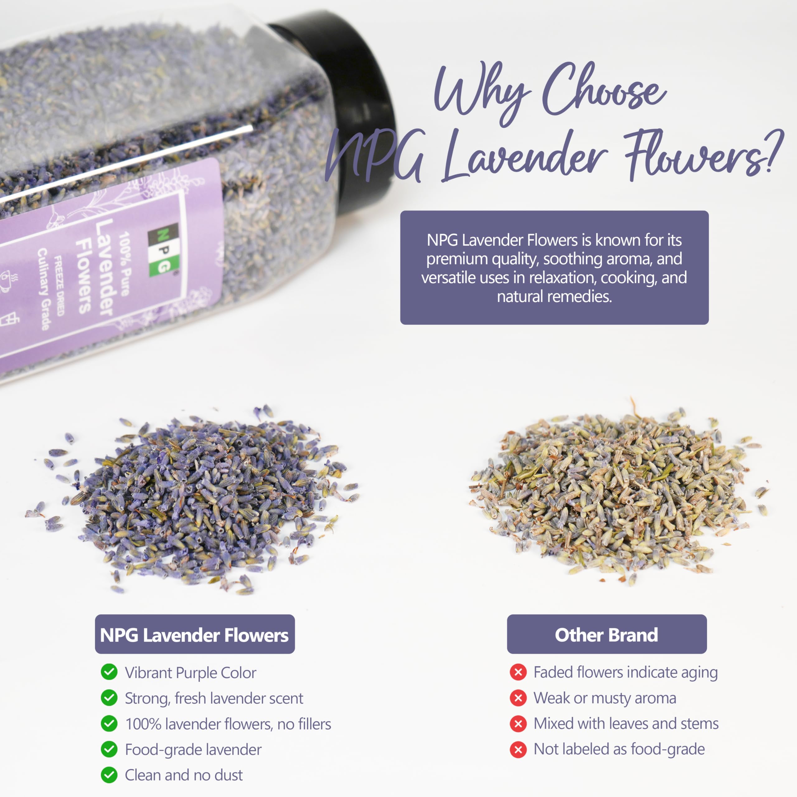 NPG Freeze Dried Lavender Flowers 4 Oz, Culinary English Lavender Buds