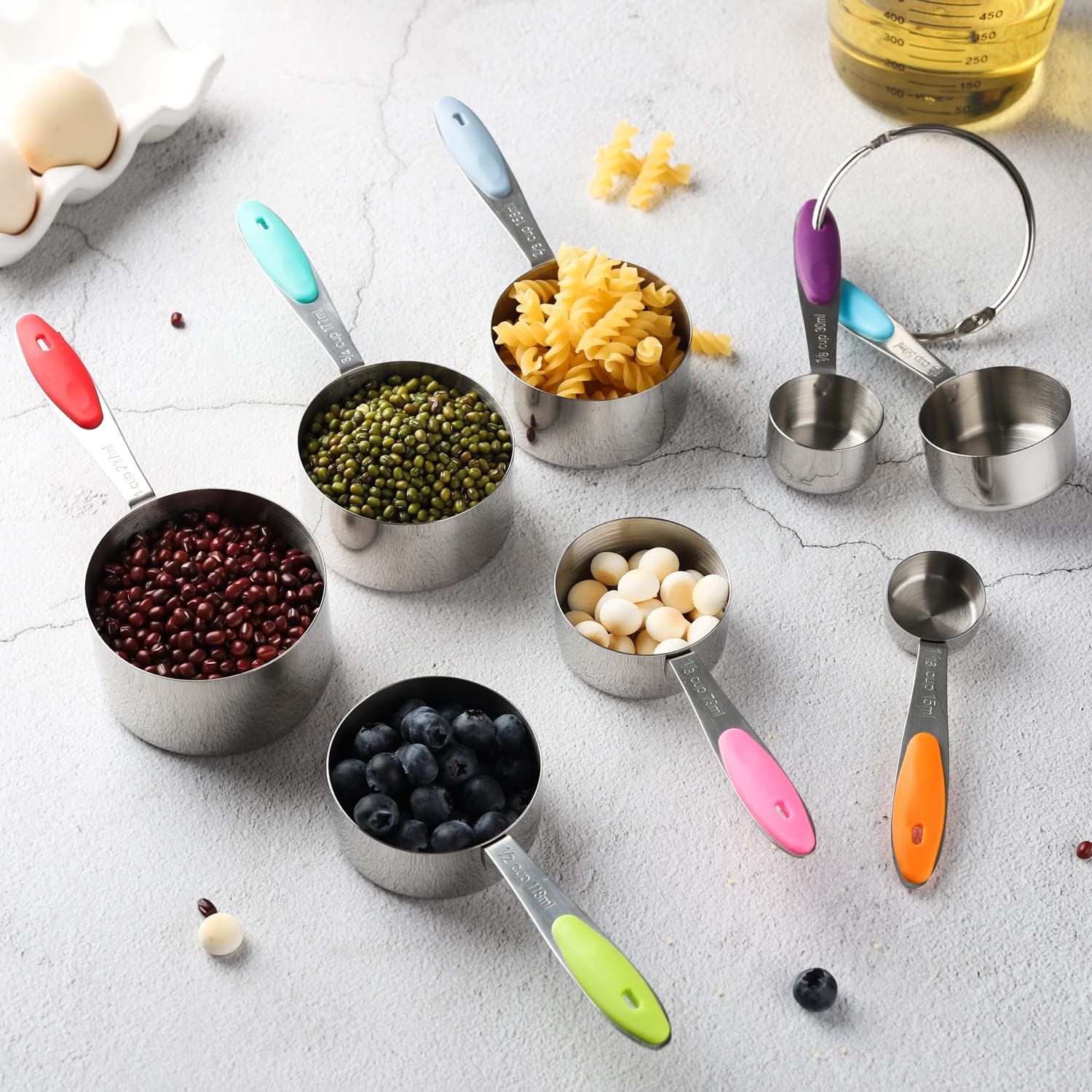 Measuring Cups Set of 8 Stainless Steel Stackable Nesting Measuring Cups