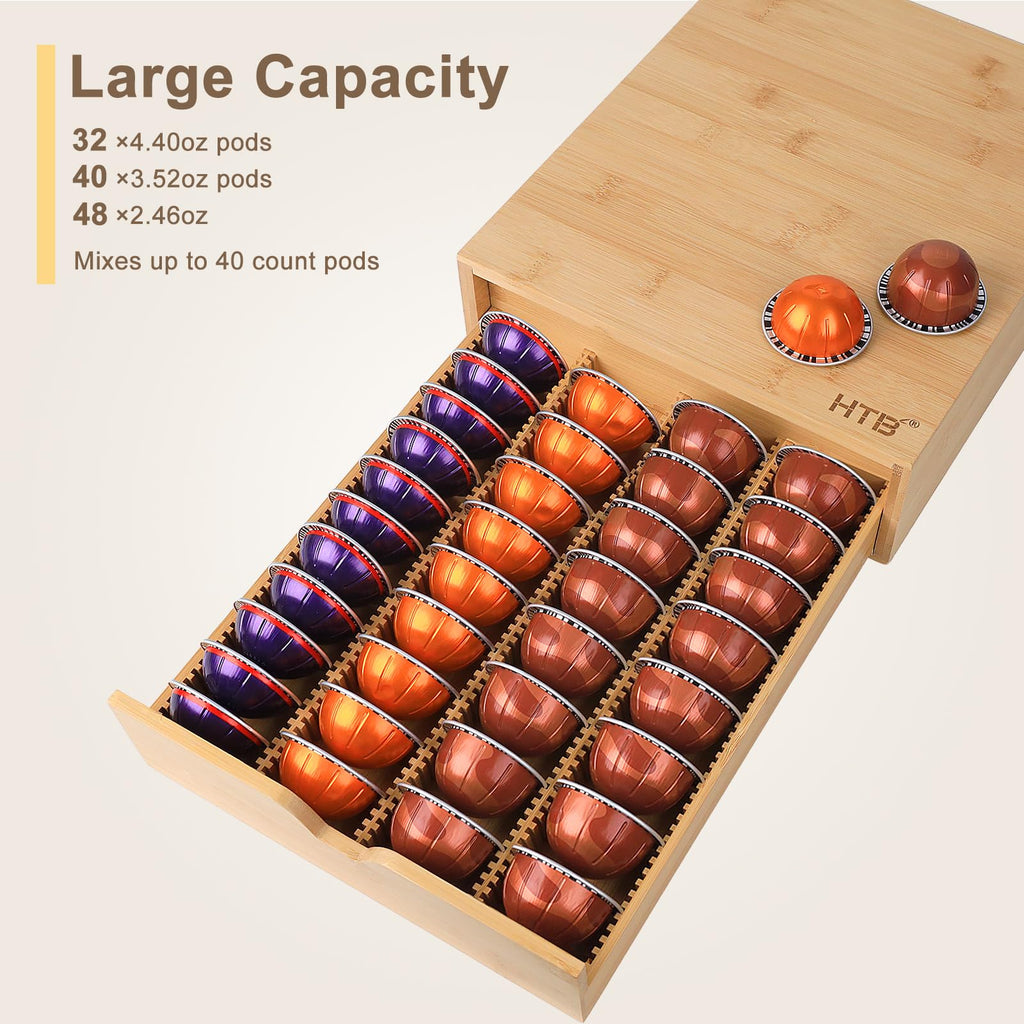 HTB K Cup Holder Compatible Coffee Pod Storage Drawer,Bamboo 1-drawer